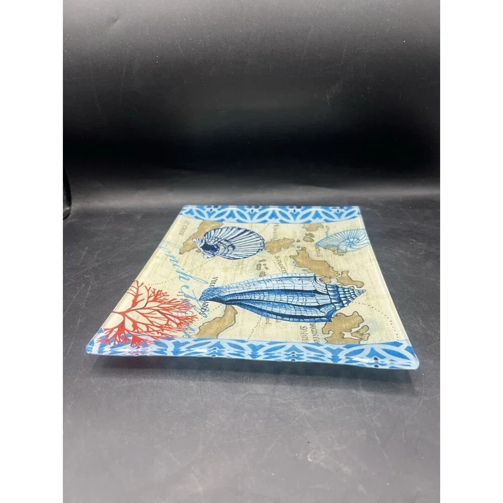 Certified International Trade Winds Glass Serving Platter Jennifer Brinley NIB